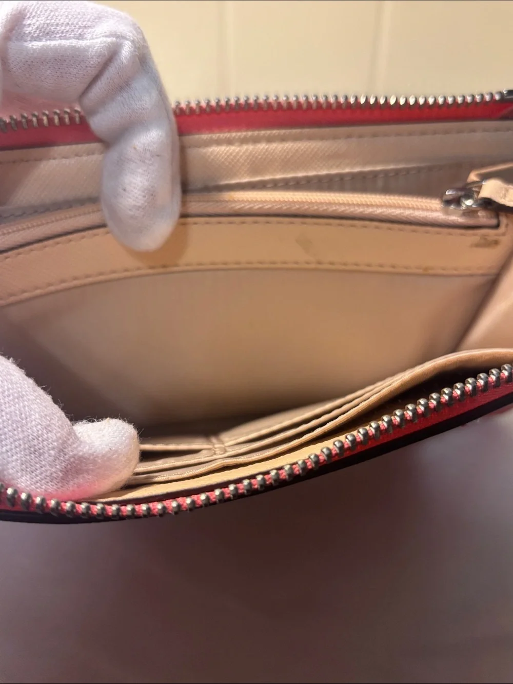 EUC Coach Peyton Dream C Slim Zip Around Wallet - White & Pomegranate Pink
